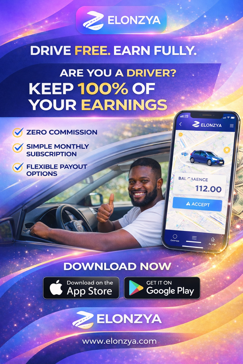 ELONZYA Driver - Keep 100% of your earnings
